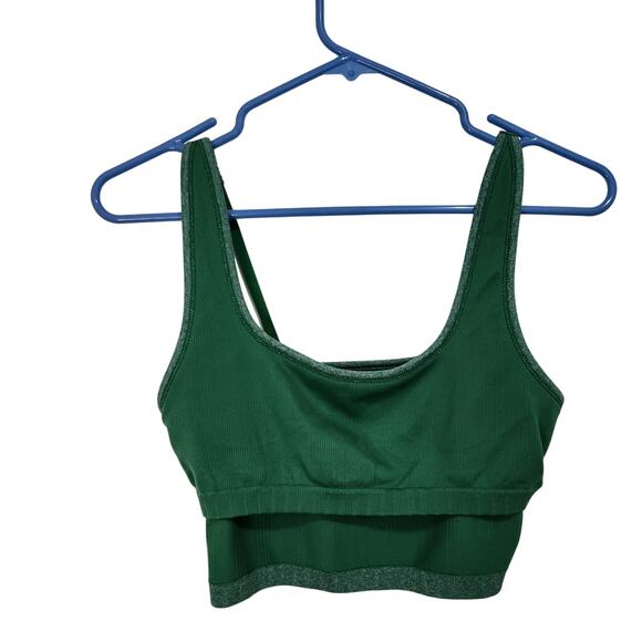 Aerie Green Rib Knit  Unlined Cropped Square Neck Longline Tank Bralette Small - Picture 6 of 9